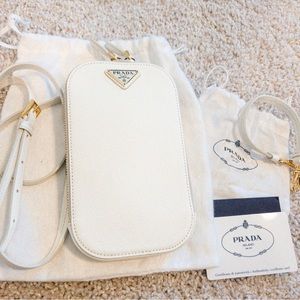 Prada Saffiano Leather Mini-Bag with Crossbody Shoulder Strap White